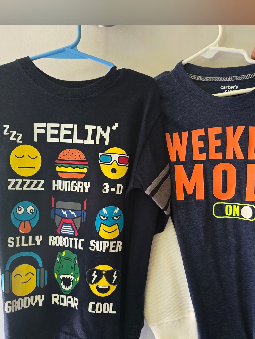 2 Boys Carter's 4/5 navy long sleeve t shirts gamer theme video games emojis VG
